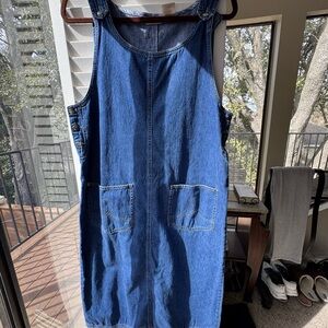 Bobbie Brooks Denim Overall Dress-romper.  Natural frayed hem